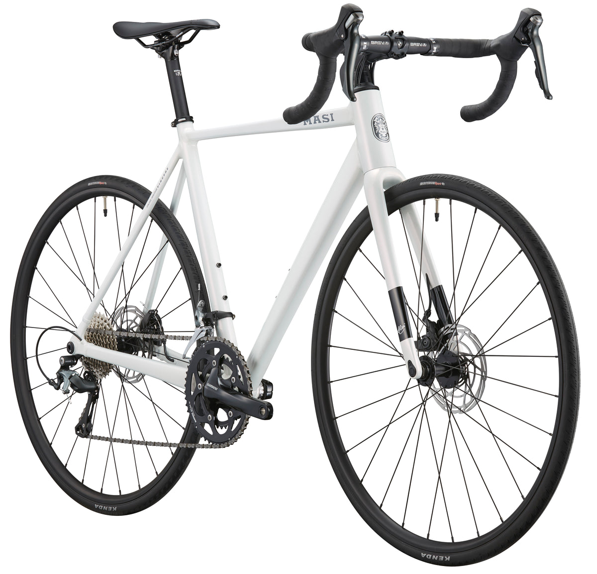 The VINCERE 3, a sleek road bike with an alloy frame, drop handlebars, and Shimano Tiagra disc brakes, seen from a slight angle.